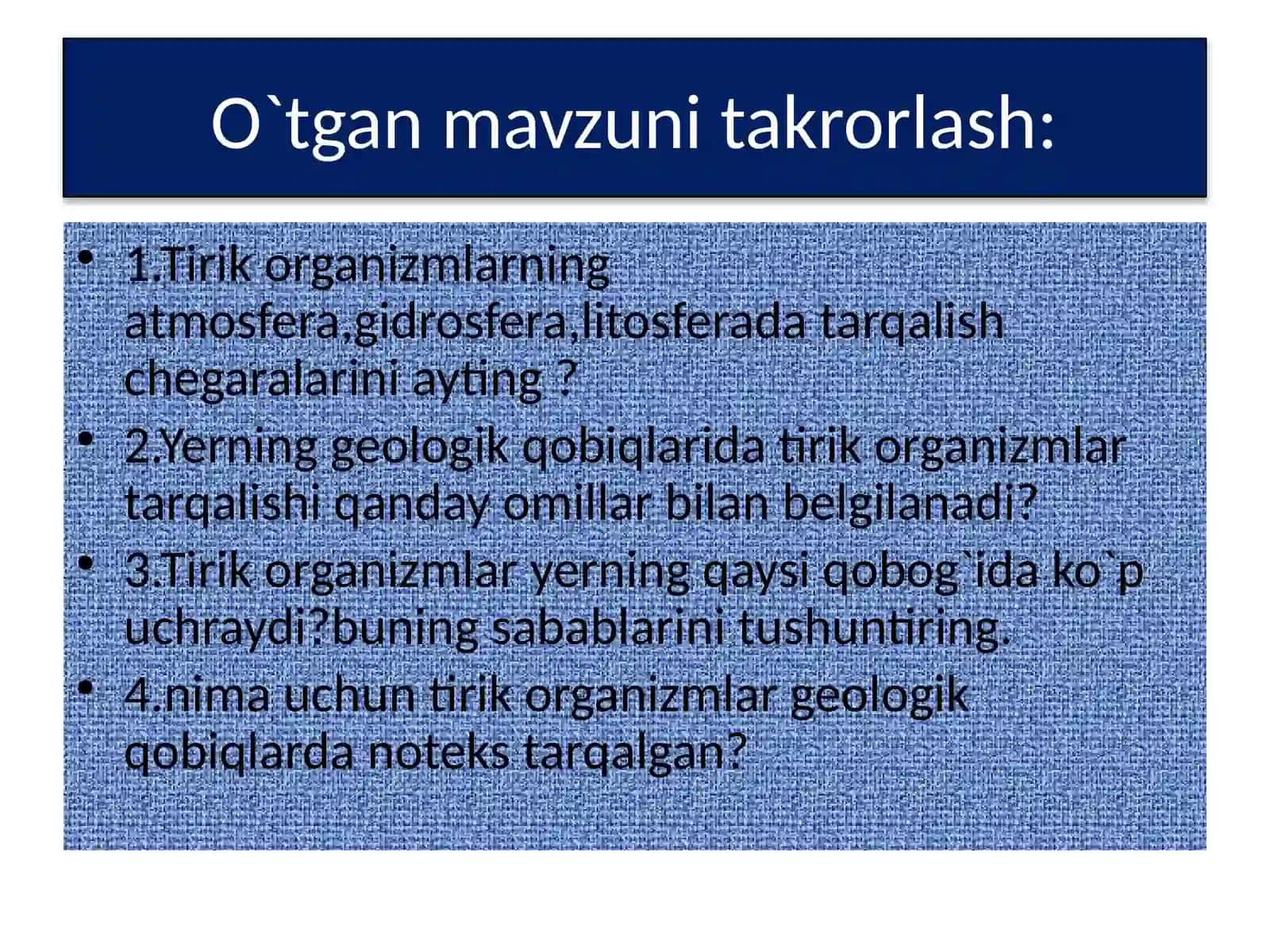 11-SINF BIOLOGIYA - MAVZU: BIOSFERA TARKIBI 2