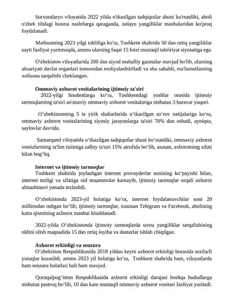 Ommaviy axborot vositalarining faoliyati 2