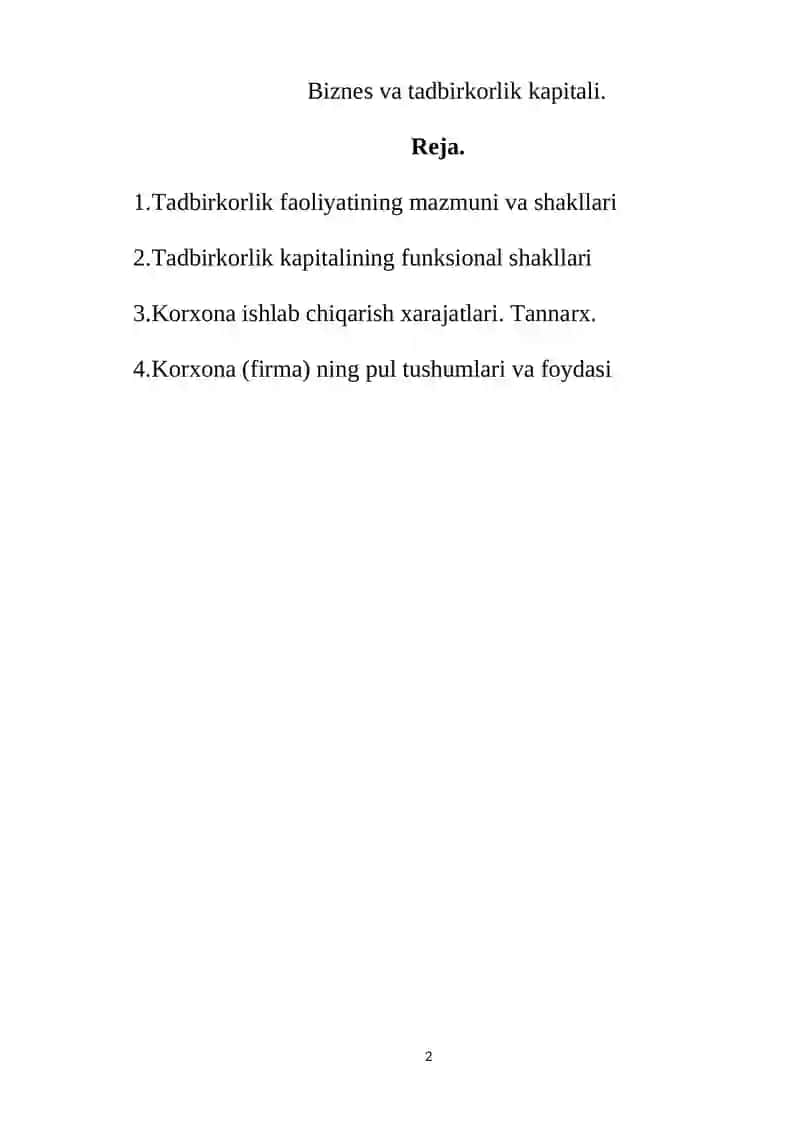 Tadbirkorlik faoliyatining mazmuni va shakllari 2