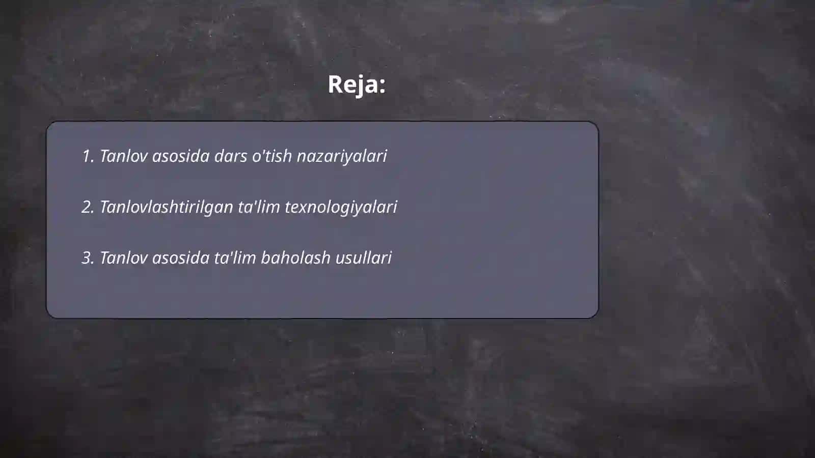 Tanlov asosida dars o'tish 2