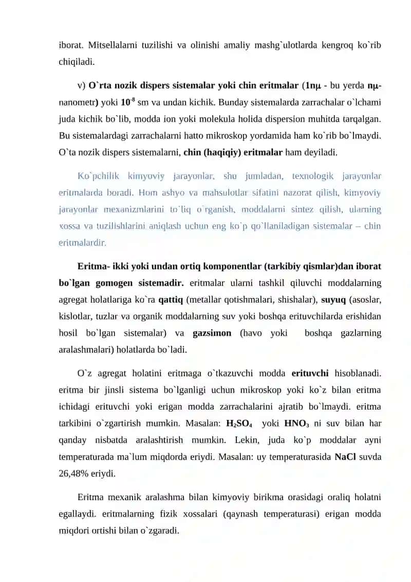 Eritmalar. Eritmalarning turlari 2