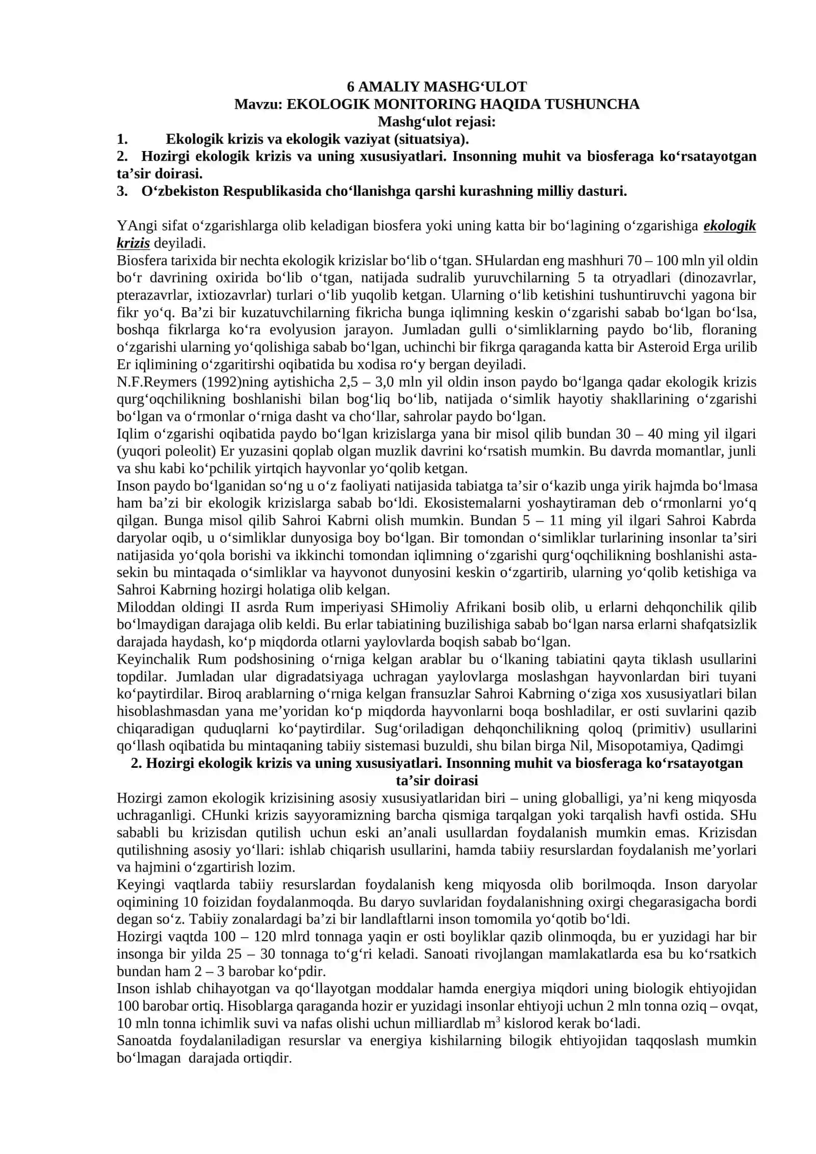 EKOLOGIK MONITORING HAQIDA TUSHUNCHA 2