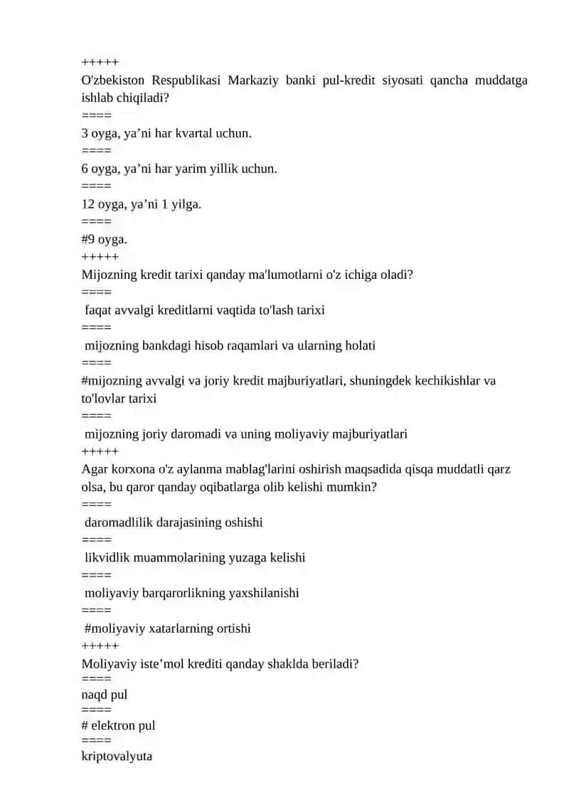 bank ishi test yangi yakuniy test2026 2