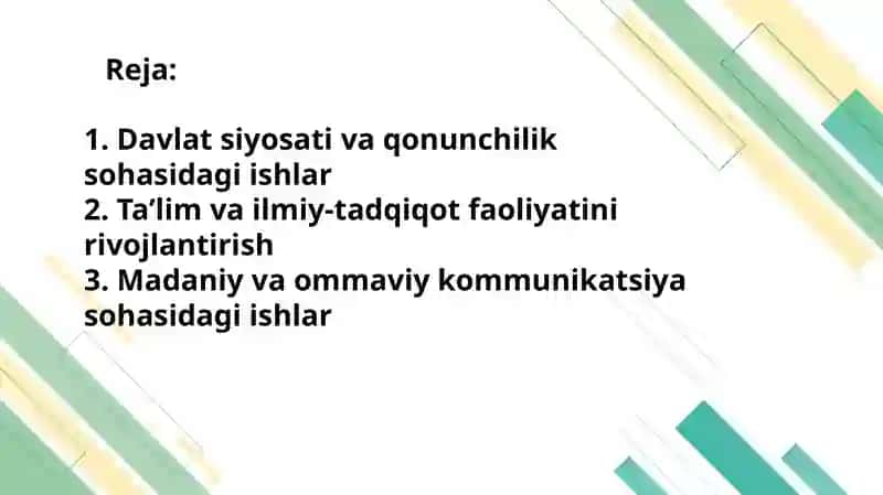 Davlat siyosati va qonunchilik sohasidagi ishlar 2