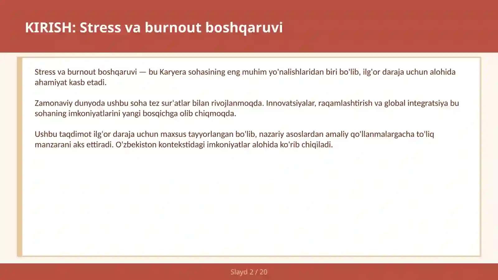 STRESS VA BURNOUT BOSHQARUVI 2