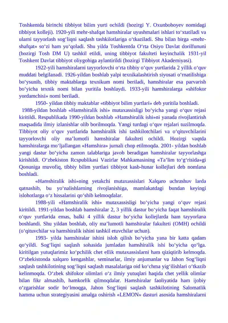 Hamshiralik ishini o'rganish 2