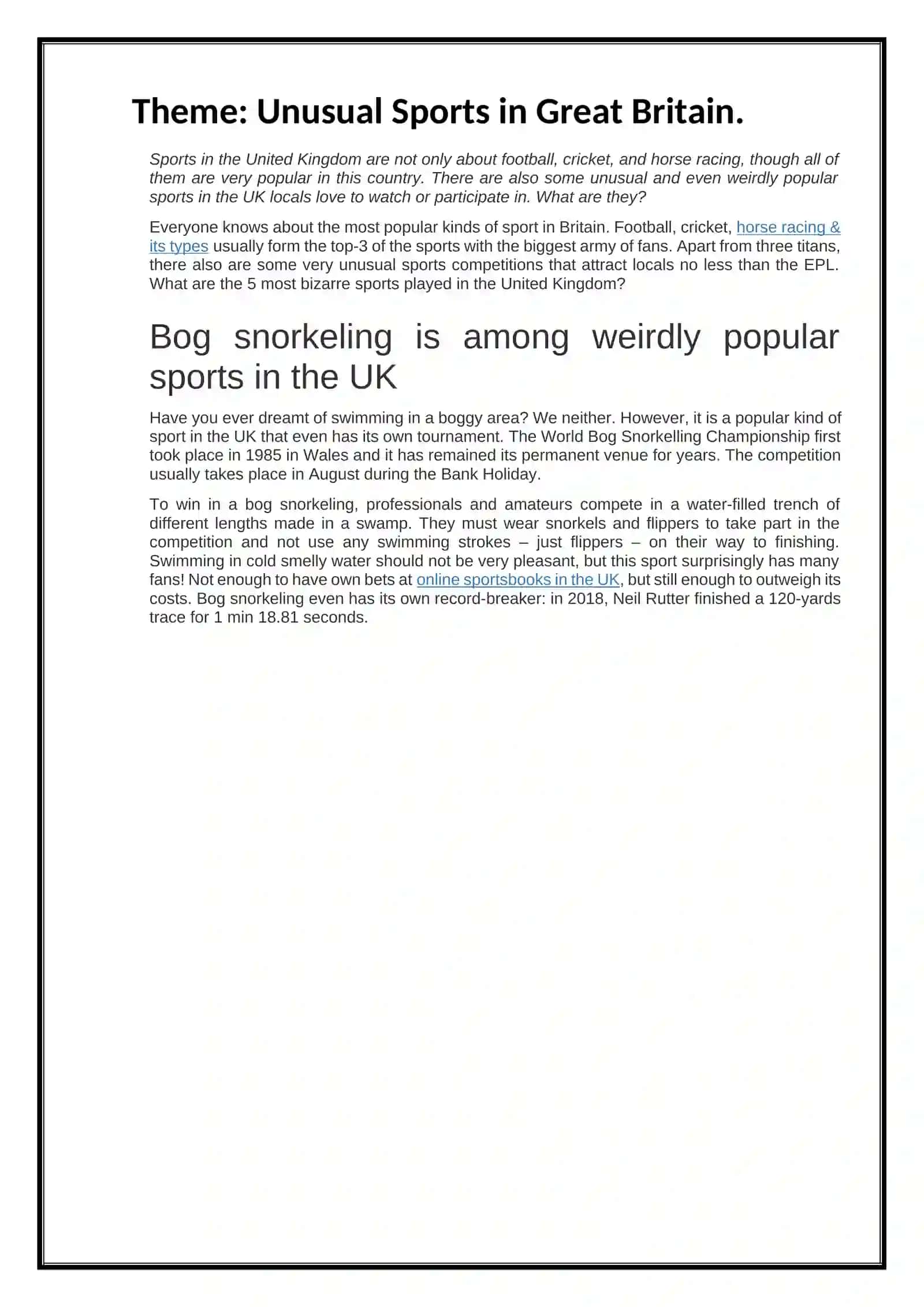 Unusual Sports in Great Britain 2