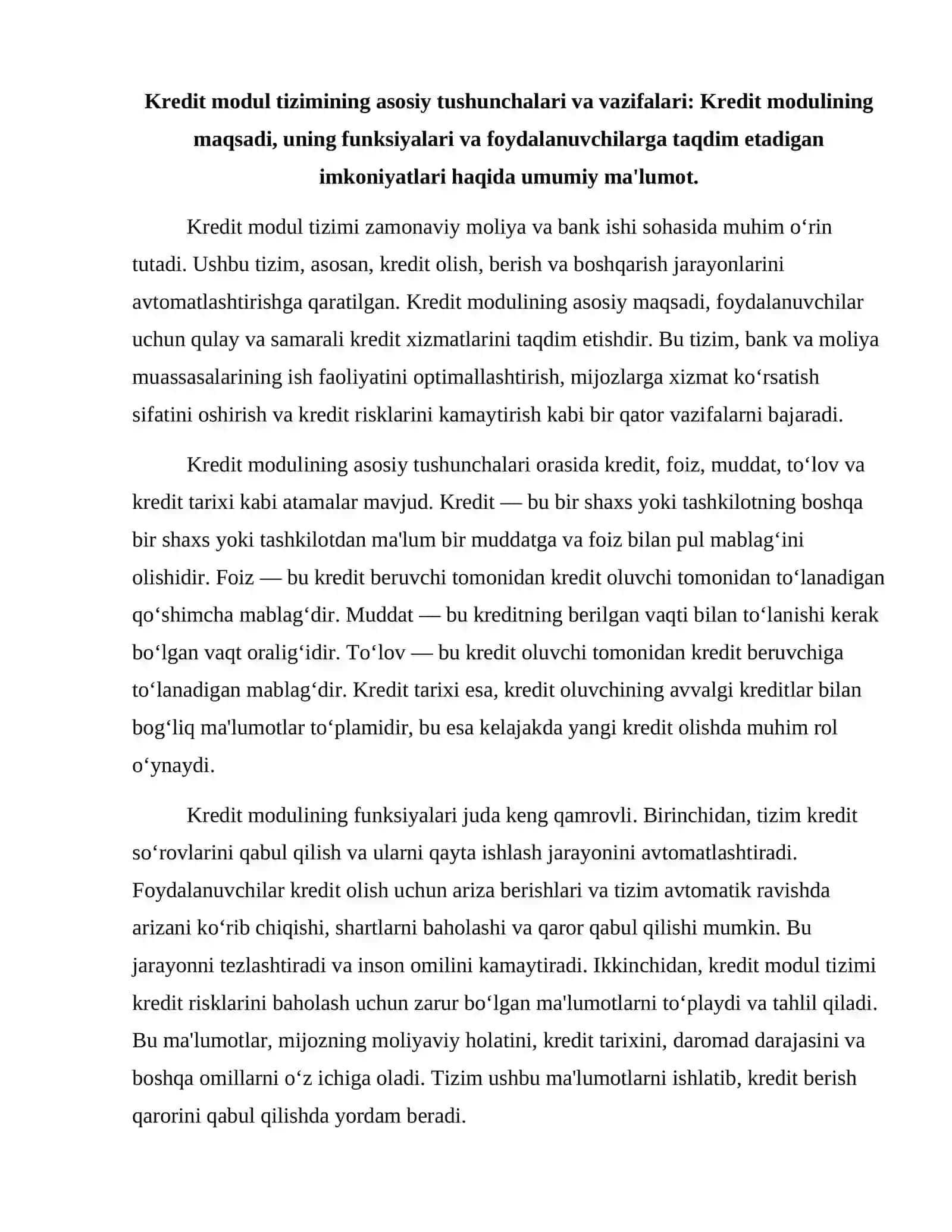 Kredit modul tizimiga kirish 2