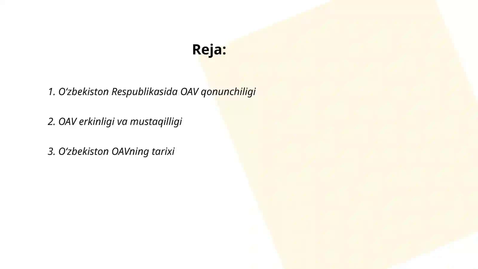Ôzbekiston Respublikasida OAV qonunchiligi 2