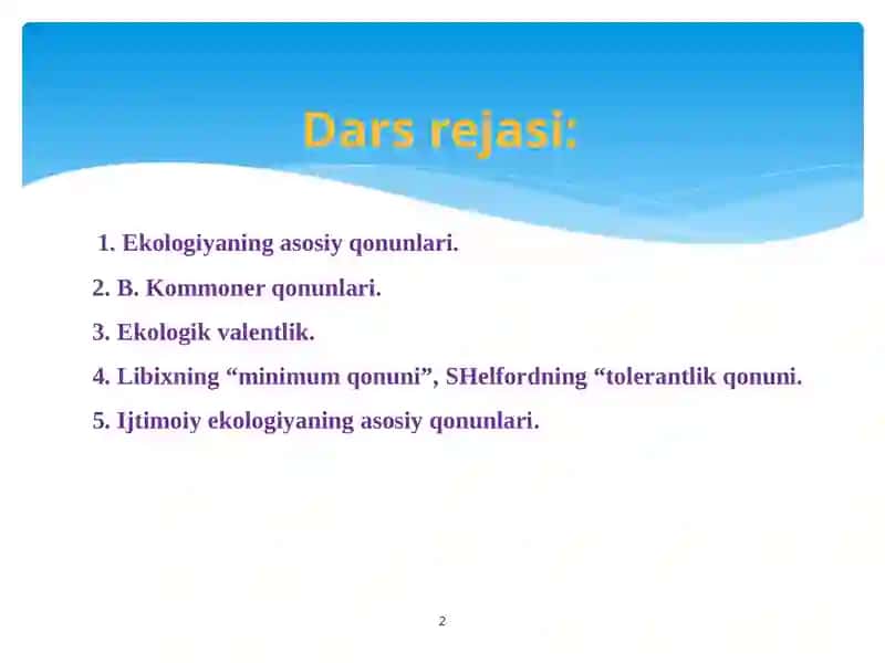 Ekologiya O'quv Darslar 2