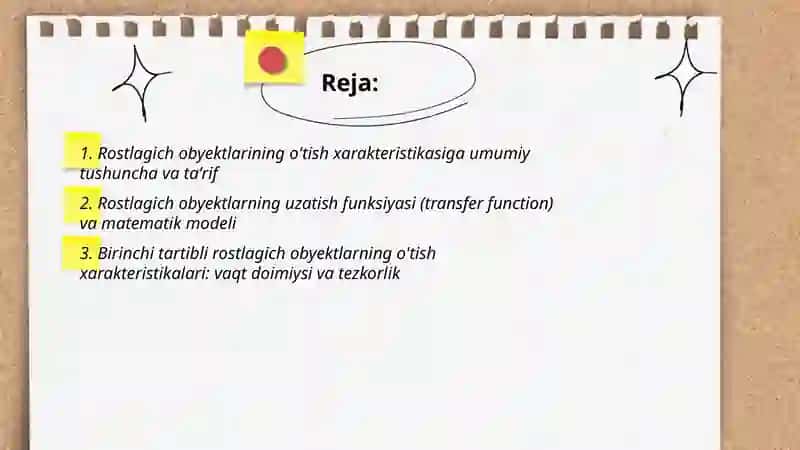 Rostlagich obyektlarining o'tish xarakteristikalari 2