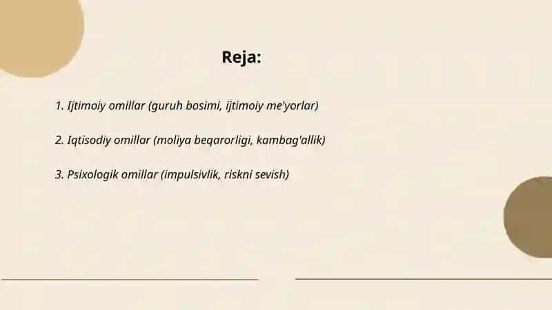Tavakkalchilikni vujudga kelish sabablari 2