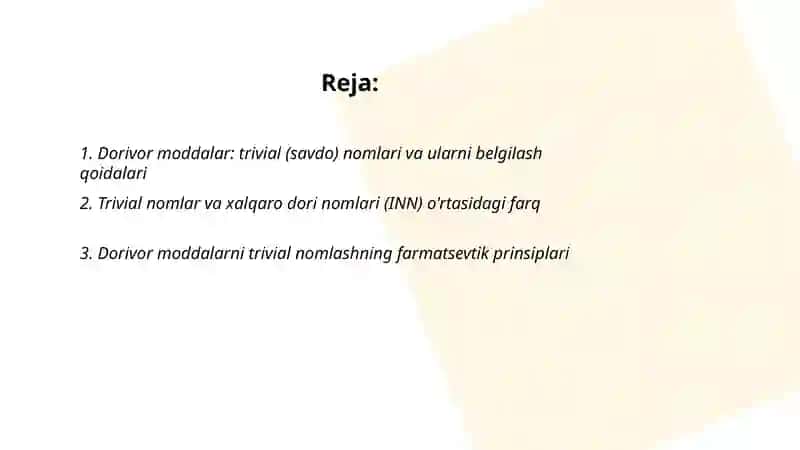 Dorivor moddalarning trivial nomlari 2