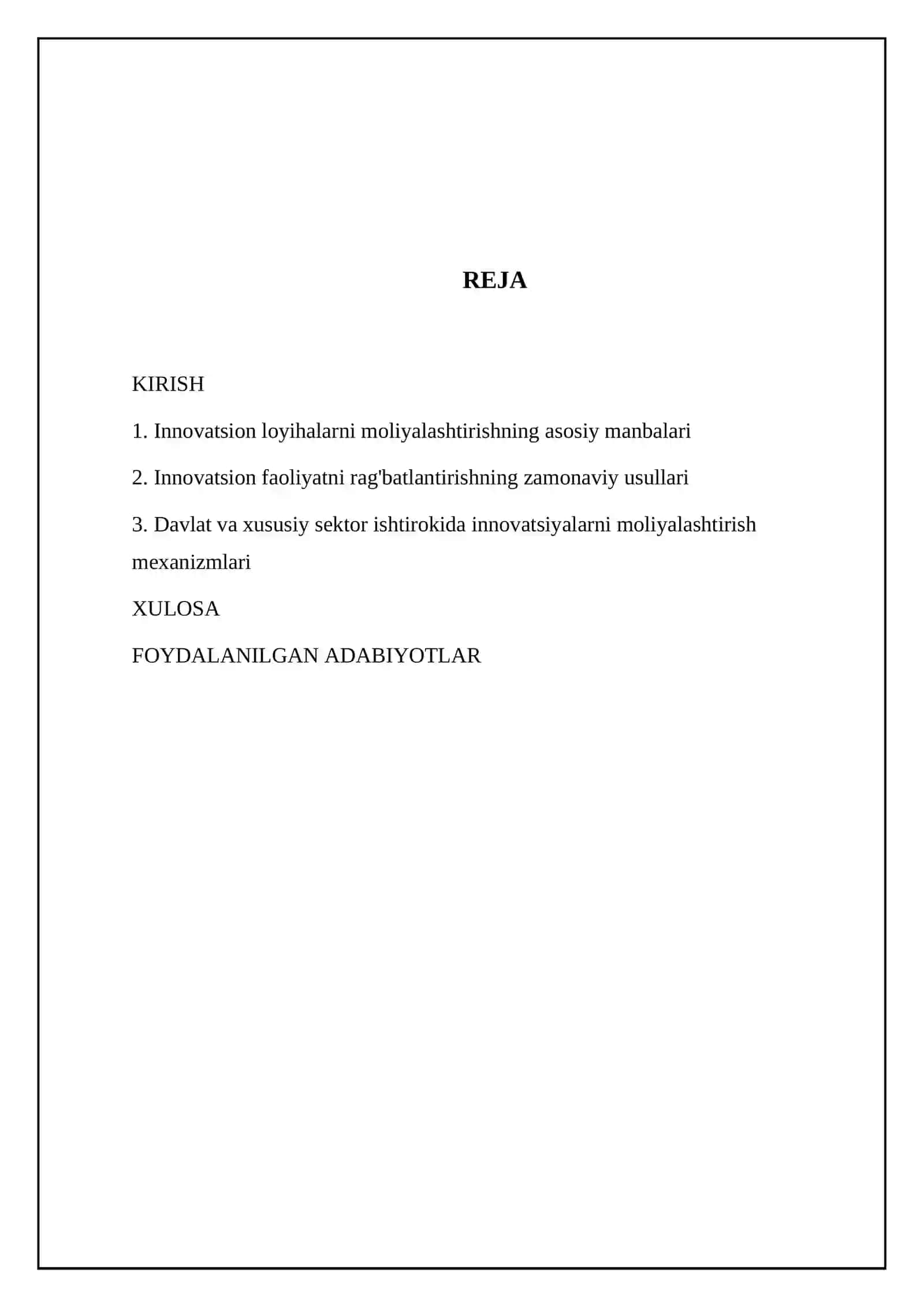 innovatsiya faolyatini moliyalashtirish manbayi va usullari 2