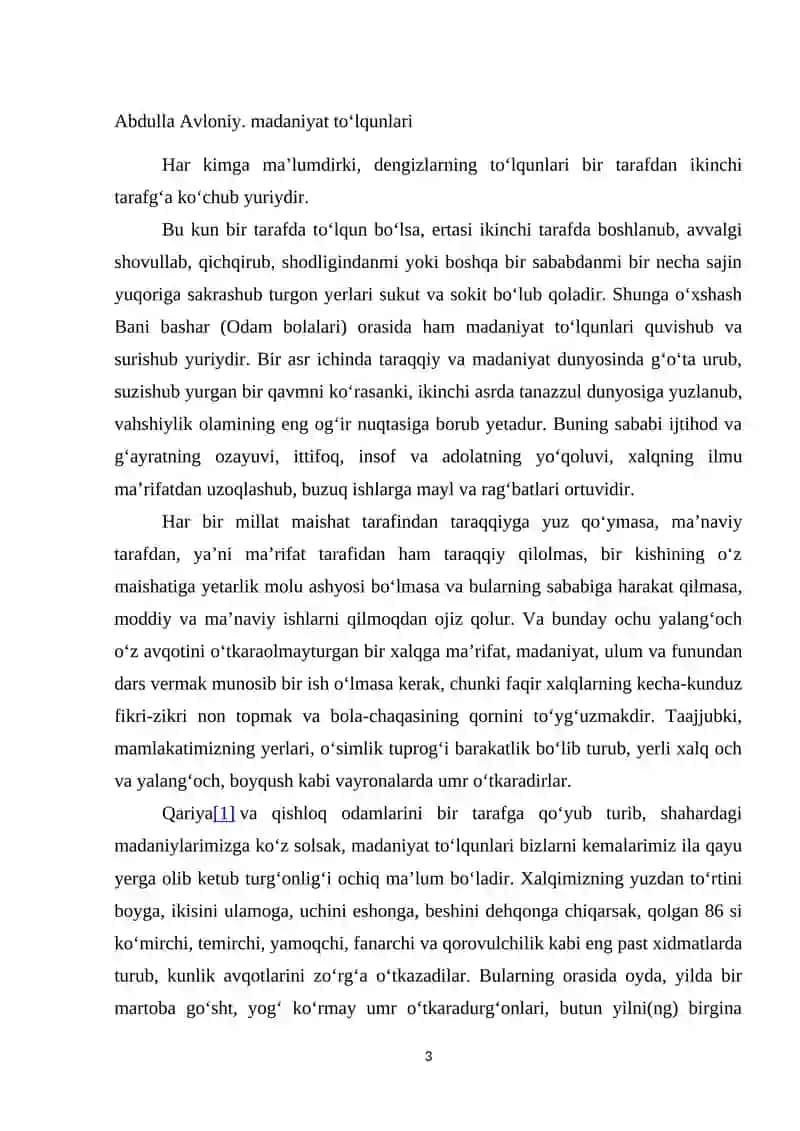 "AVLONIYNING “MADANIYAT TO‘LQINLARI” MAQOLASI" 2