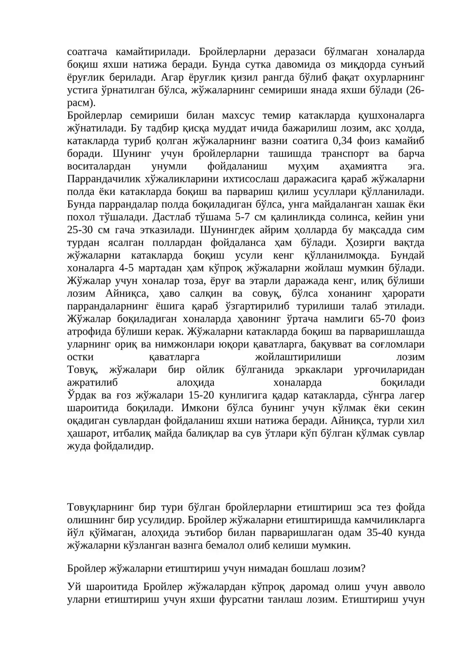 Бройлер жўжаларни парваришлаш, озиқлантириш 2