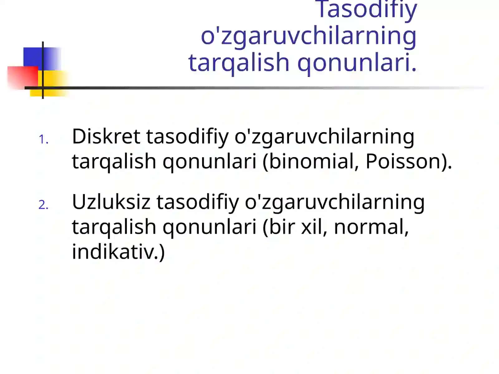 Tasodifiy o'zgaruvchilar Tahlili 2