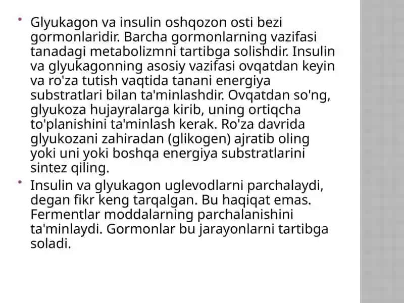 Insulin va Glyukagonning Ta'sir Mekanizmi 2