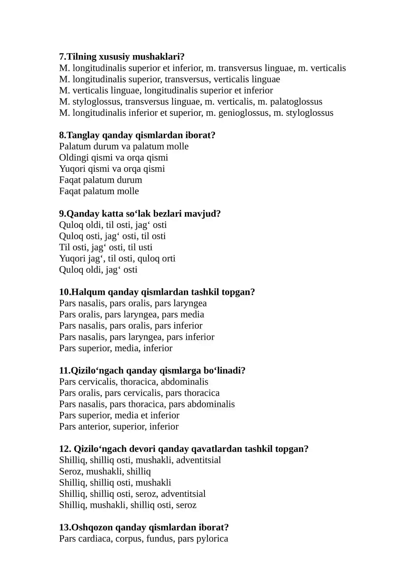O‘ZBEK TILIDAN ODAM ANATOMIYa MODULIDAN TEST DAV/YO‘NALIShI UChUN 2
