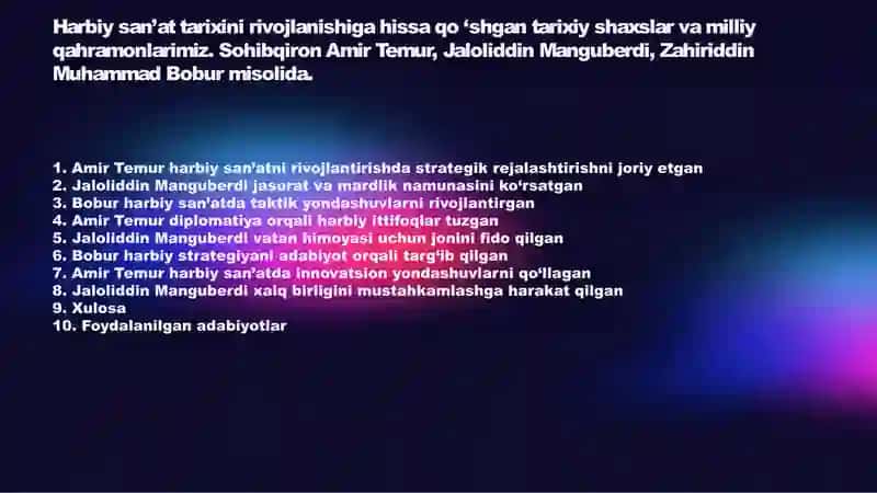 Harbiy san’at tarixini rivojlanishiga hissa 2