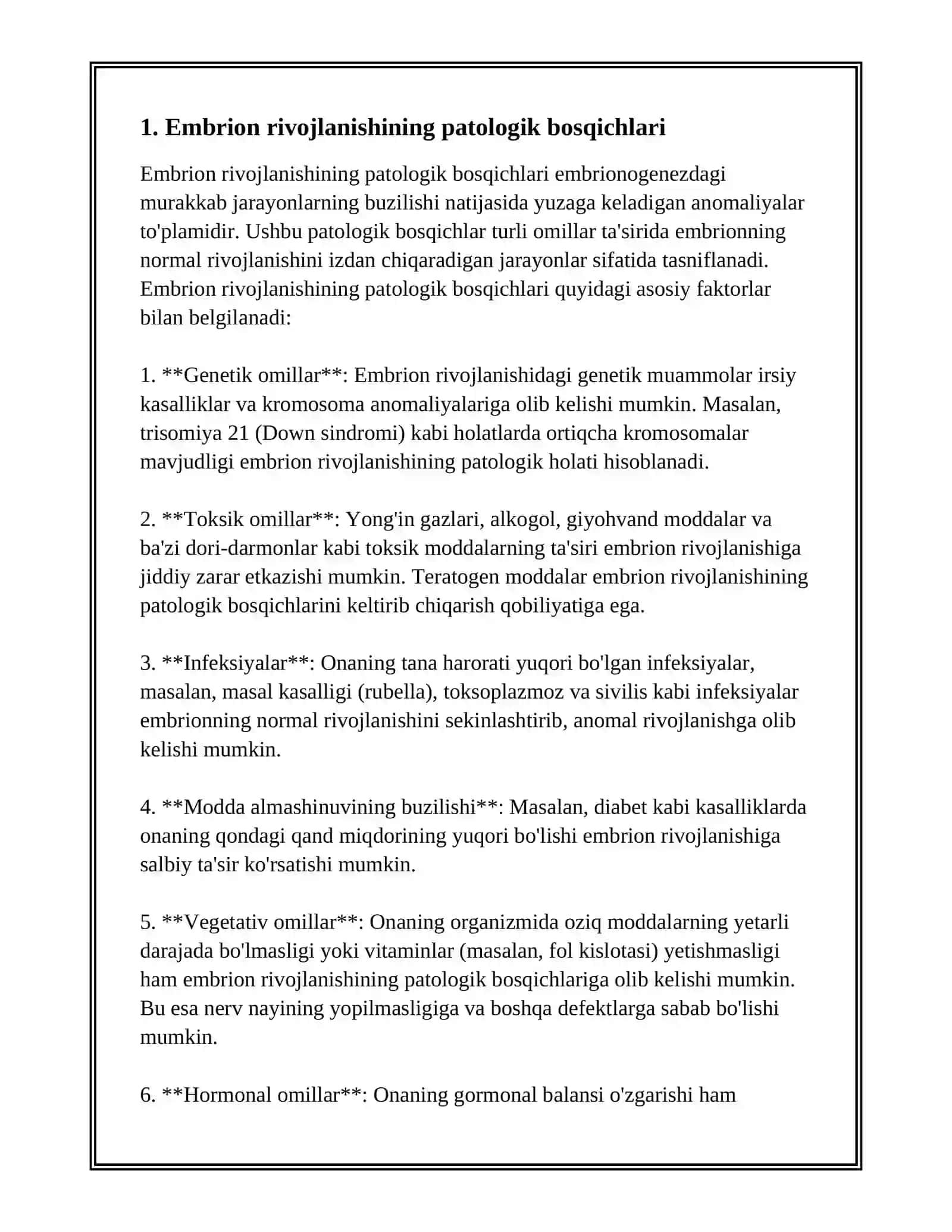 EMBRIOGENEZ PATOLOGIYASI 2