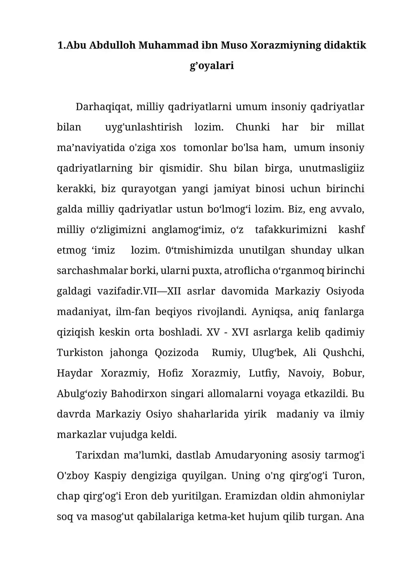 Abu Abdulloh Muhammad ibn Muso Xorazmiyning didaktik g’oyalari 2