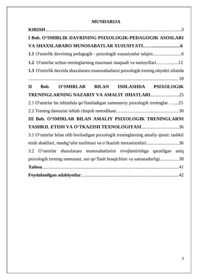 O’SMIRLAR BILAN O’TILADIGAN TRENINGLAR 2