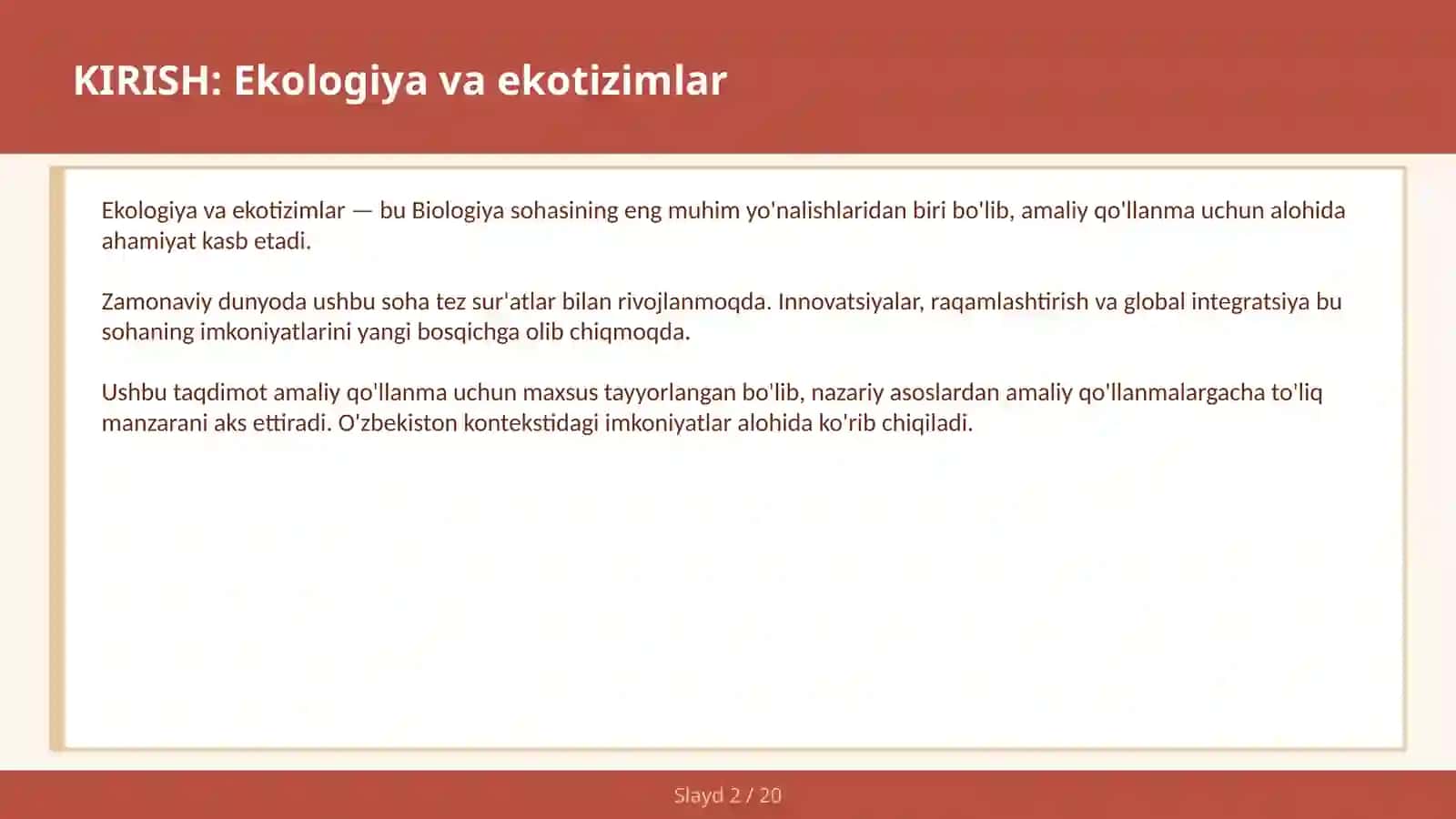 Ekologiya va ekotizimlar 2