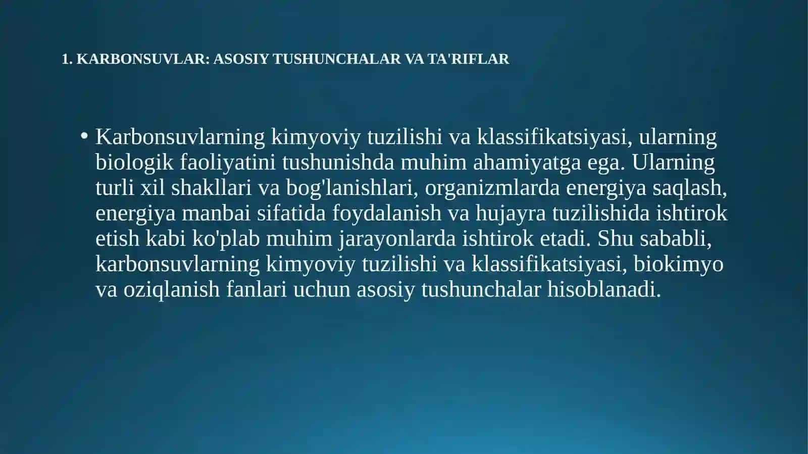 KARBON SUVLAR. MONOSAXARIDLAR  TUZILISHI VA HOSSALARI. 2