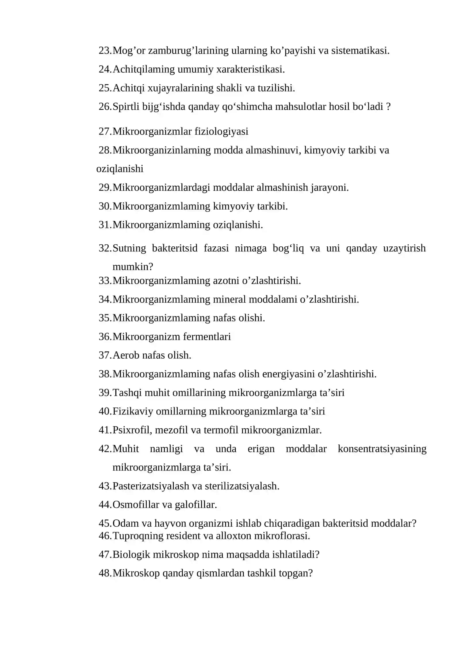 Mikrobiologiya savollari va javoblari 2