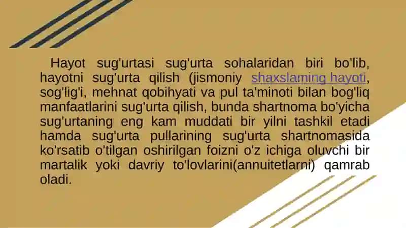 Hayotni sug‘urta qilish tarmog‘i (sohasi)da. 2
