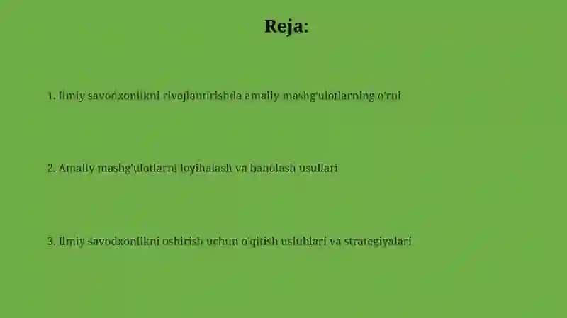 Ilmiy Savodxonlikni Rivojlantirish Metodikasi 2