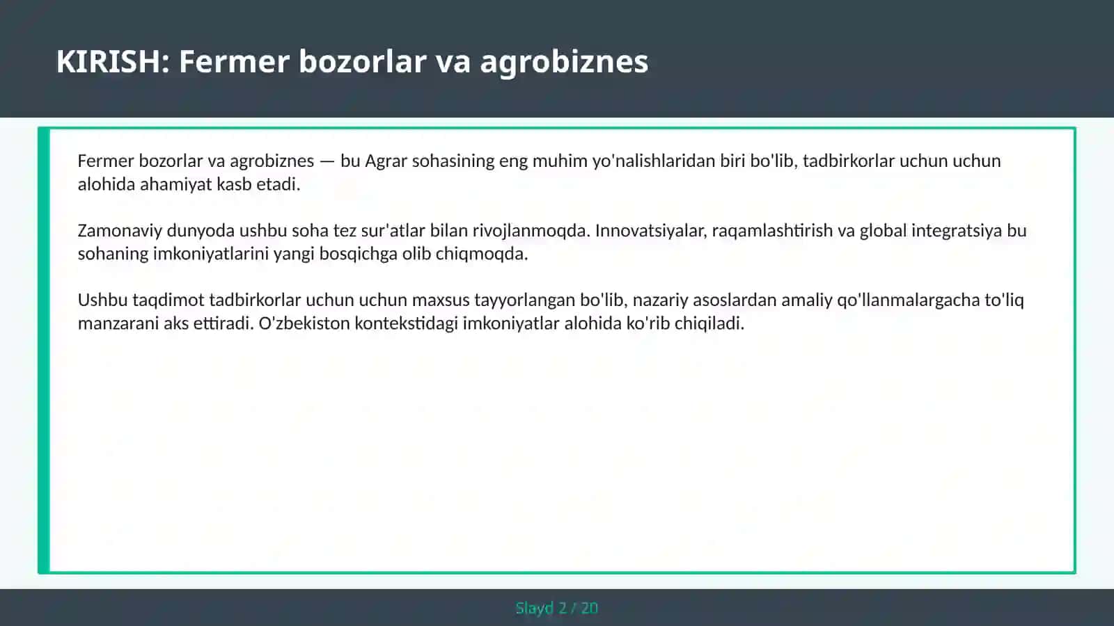 Fermer bozorlar va agrobiznes 2