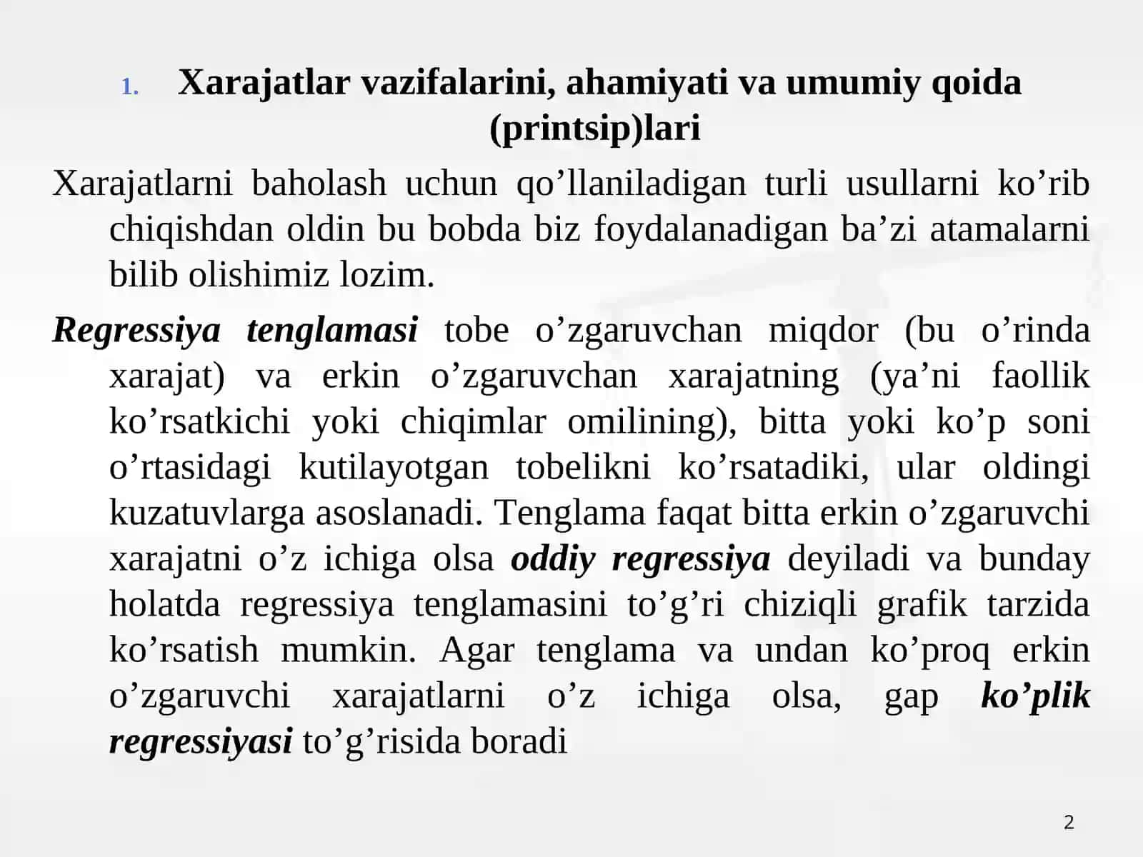 XARAJATLARNI BAHOLASH VA ULAR DINAMIKASI 2