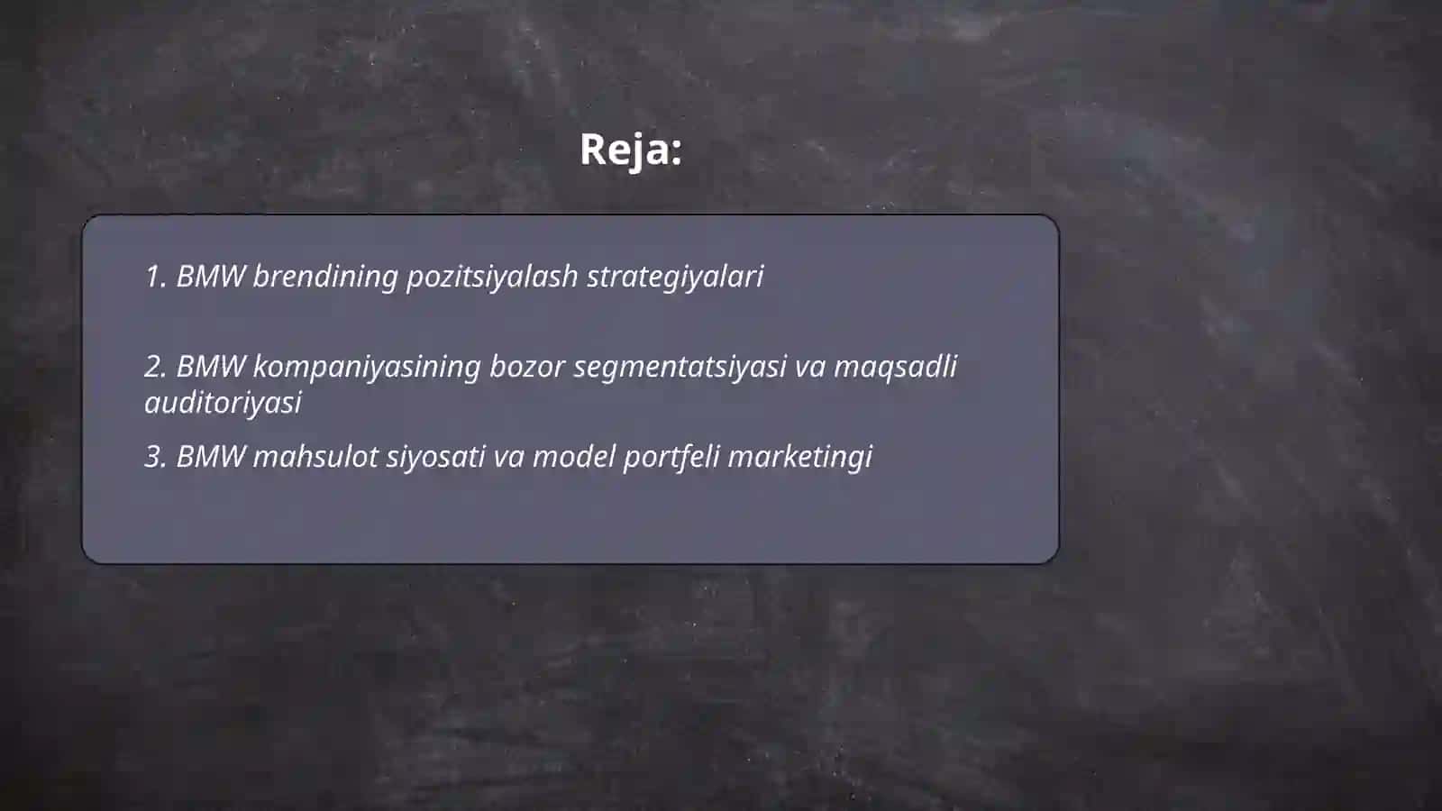 BMW kompaniyasining marketing strategiyalari 2