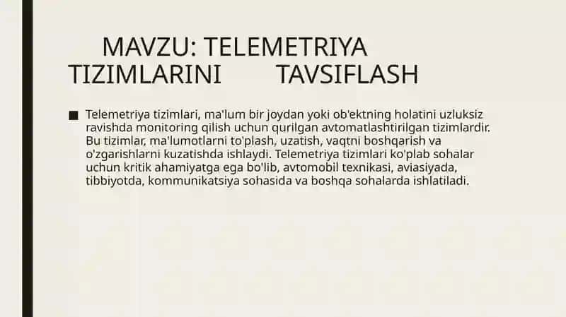 Telemetriya tizimlarini tavsiyflash 2