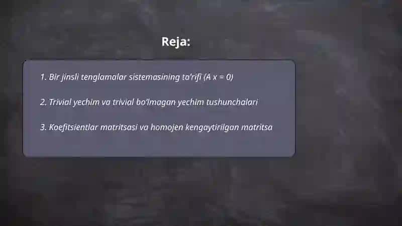 Bir jinsli tenglamalar sistemasi.Kroneker-Kapelli teoremasi. 2