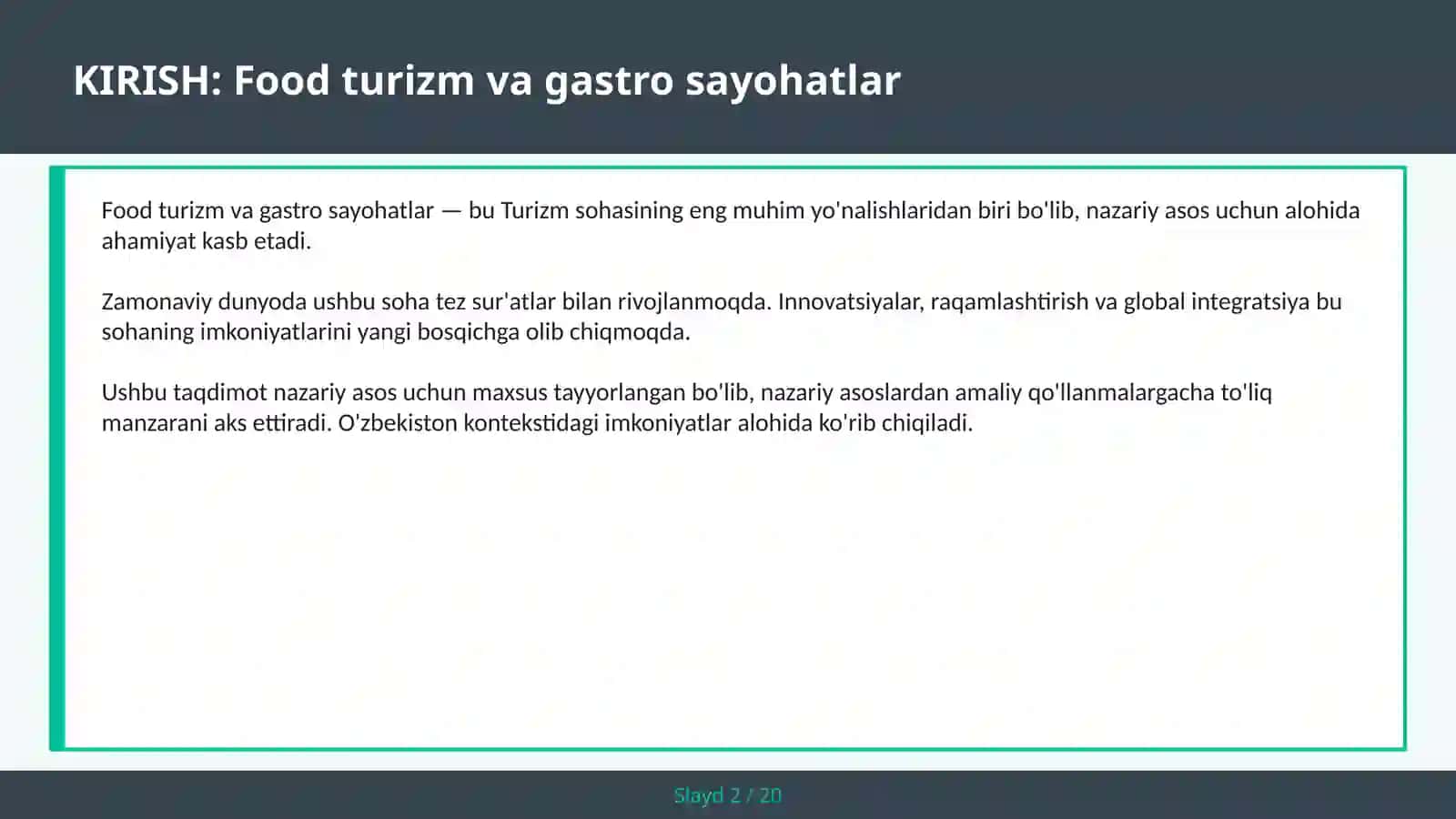 FOOD TURIZM VA GASTRO SAYOHATLAR 2
