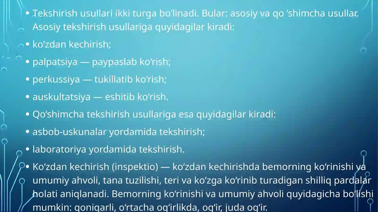 Bemorni mustaqil ko’zdan kechirish 2