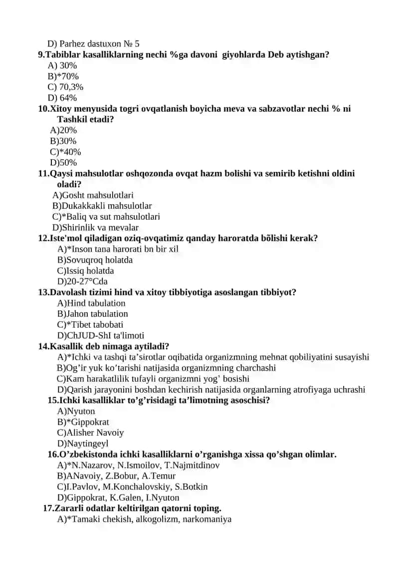 STOMATOLOGIYA TEST SAVOLLARI 2