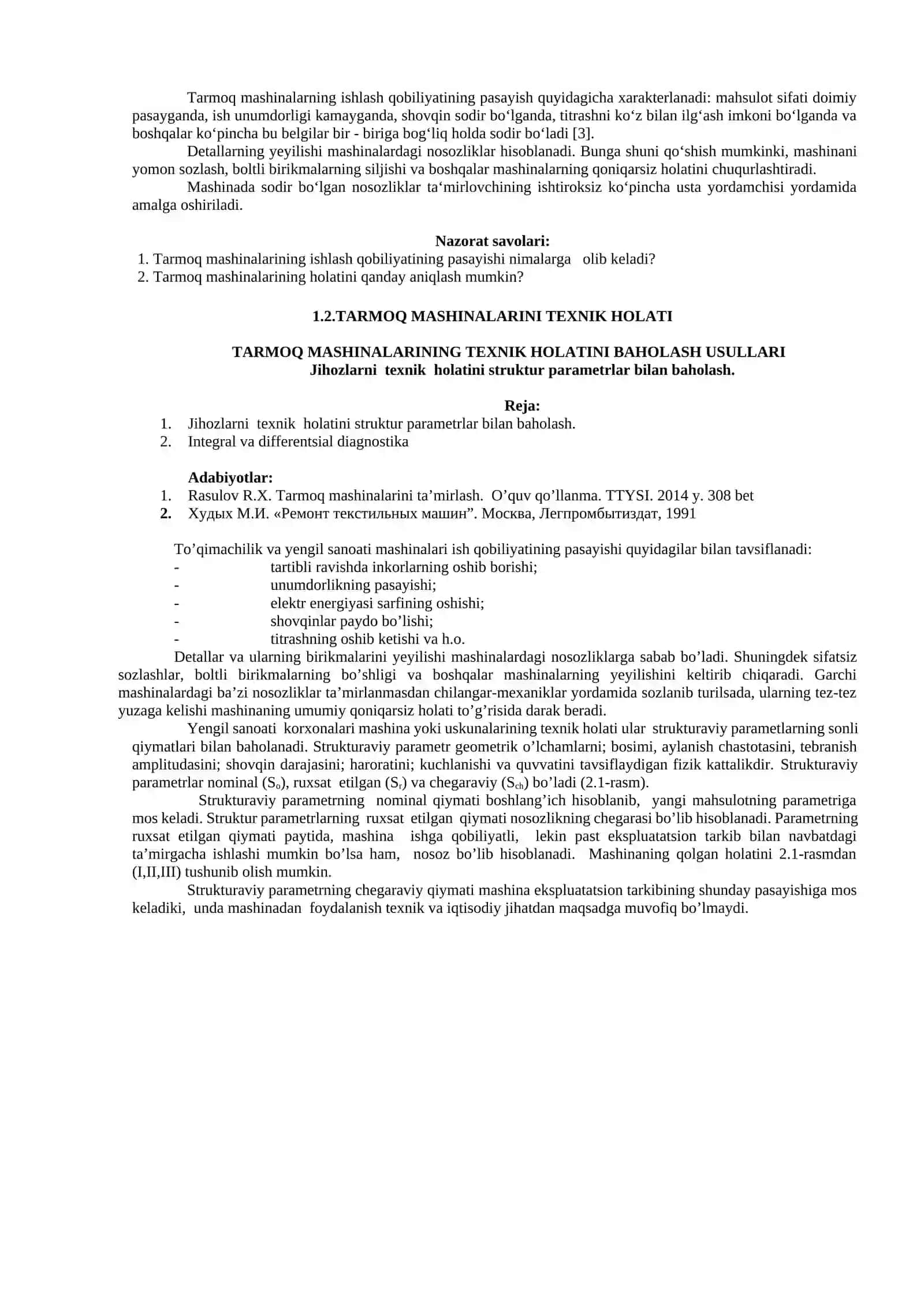 Tarmoq mashinalariniNG ishlash qobiliyatining kamayish sabablari 2