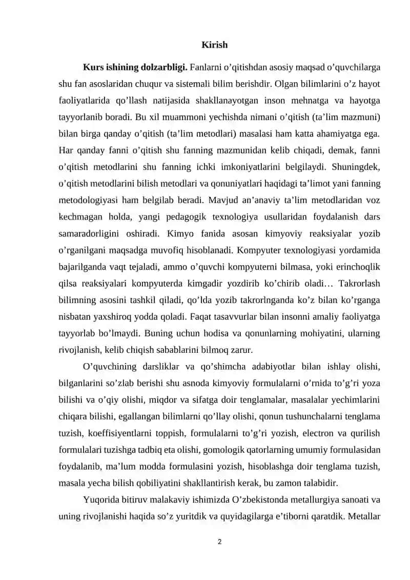 O'quvchilarga Rangli metallar mavzusini o'qitish metodikasi 2