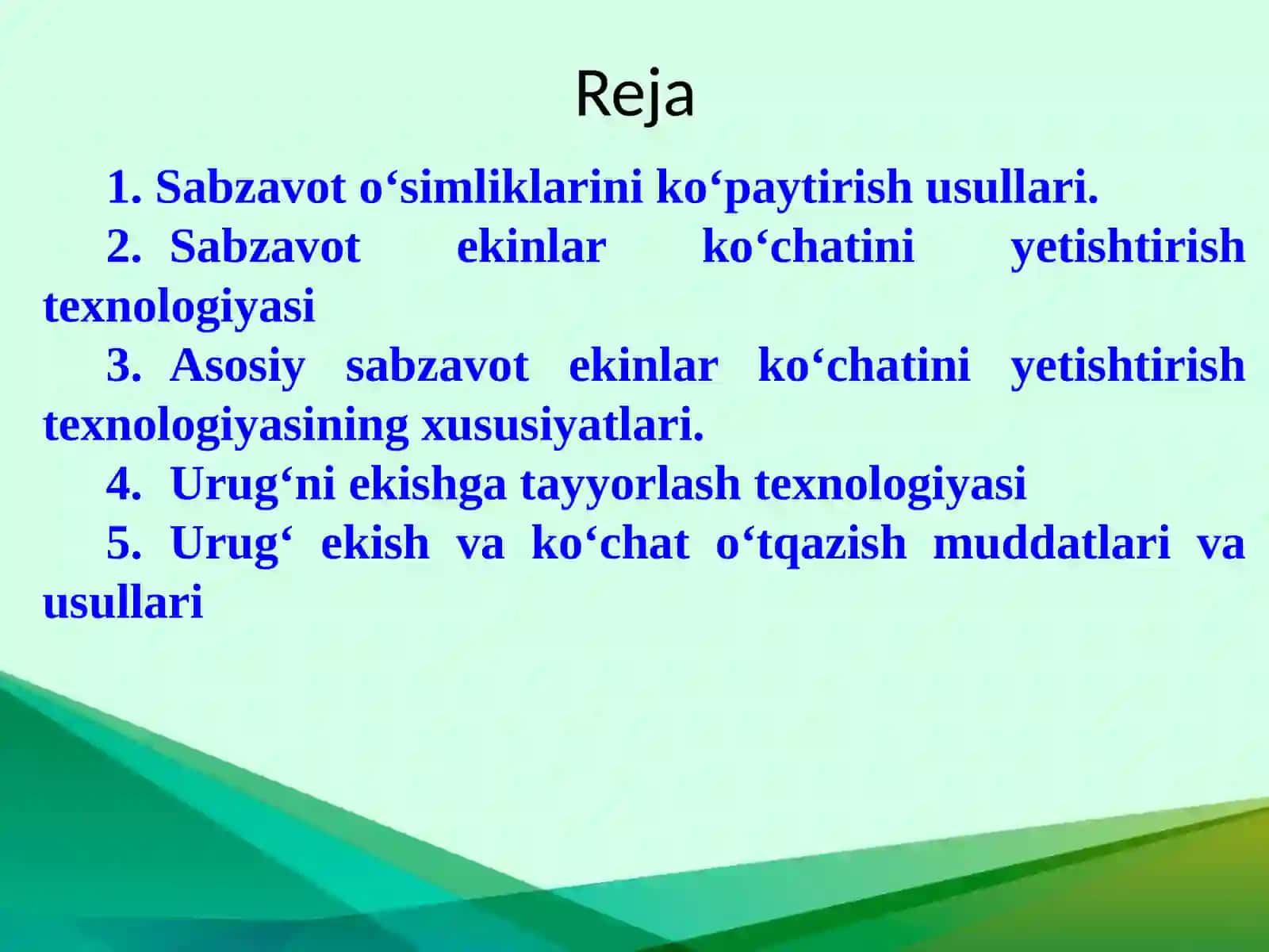 Sabzavot ekinlariniekish muddatlari, usullari va almashlab ekish 2