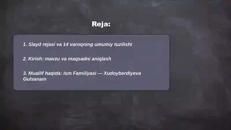 Mutaxassislikga kirish fanidan slayd 2