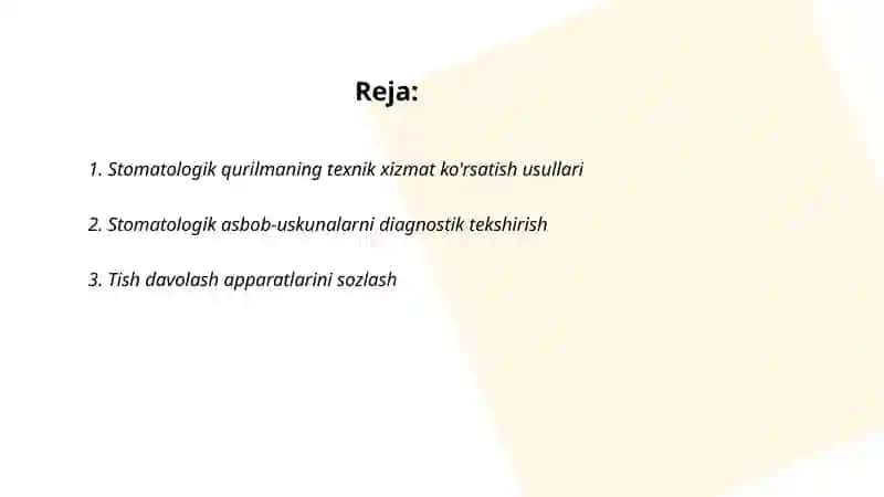 Stomatologik qurilmani ish holatiga keltirish 2