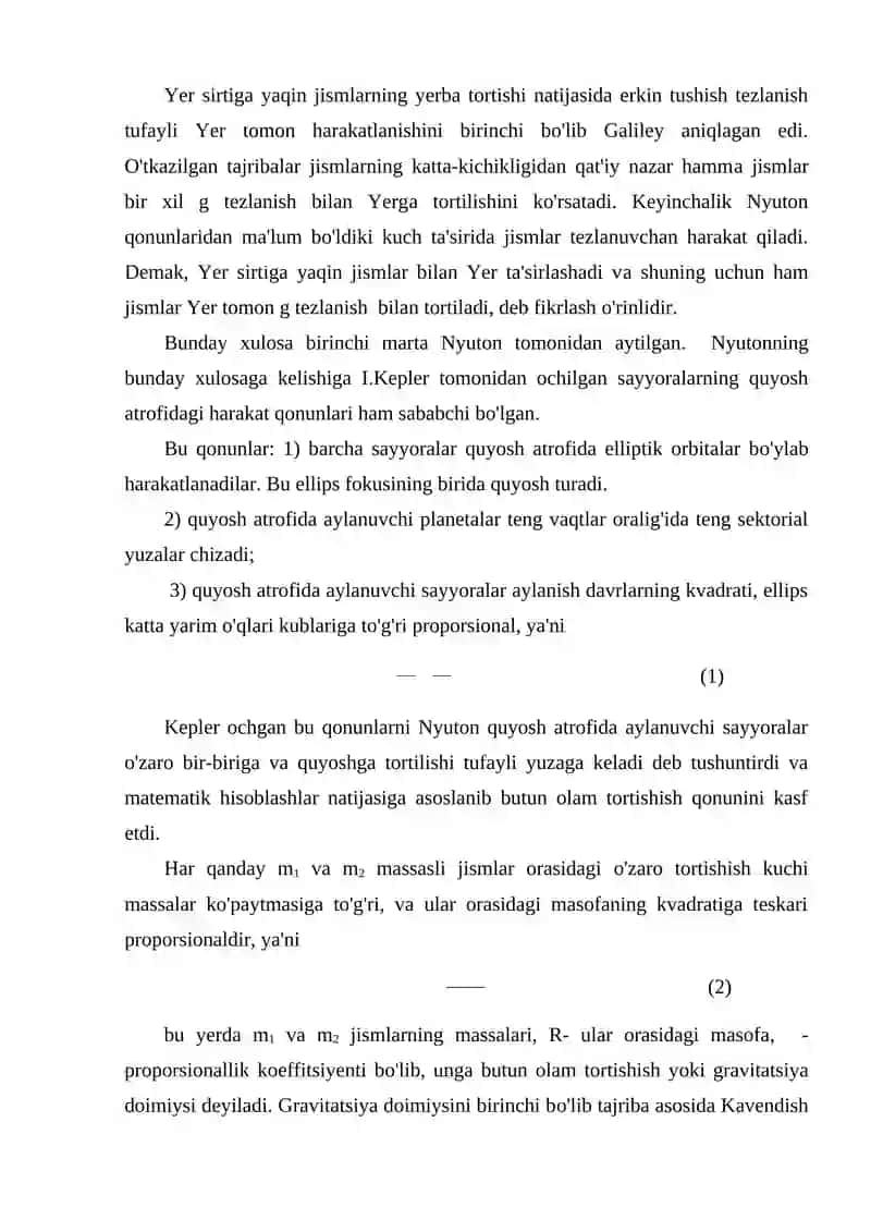 GRAVITATSIYA MAYDONIDAGI HARAKAT 2