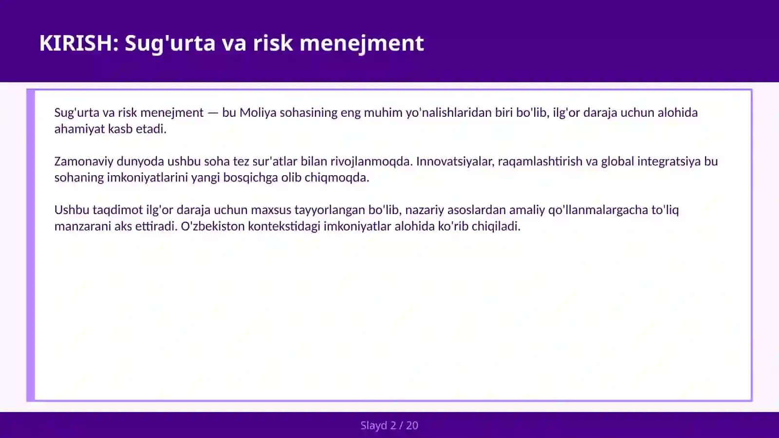 Sug'urta va risk menejment 2