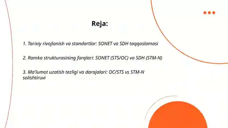 SONET va SDH texnologiyalarini taqqoslash 2