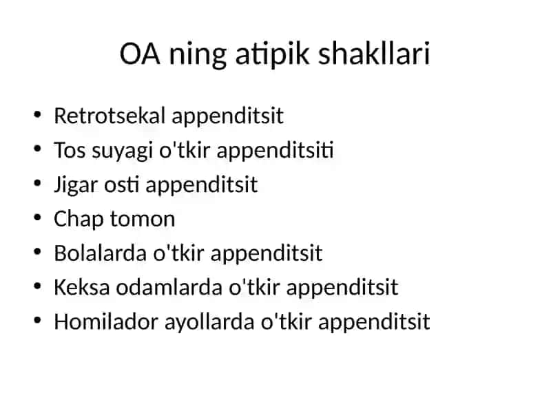 Oʻtkir appendisit atipik kechishi 2