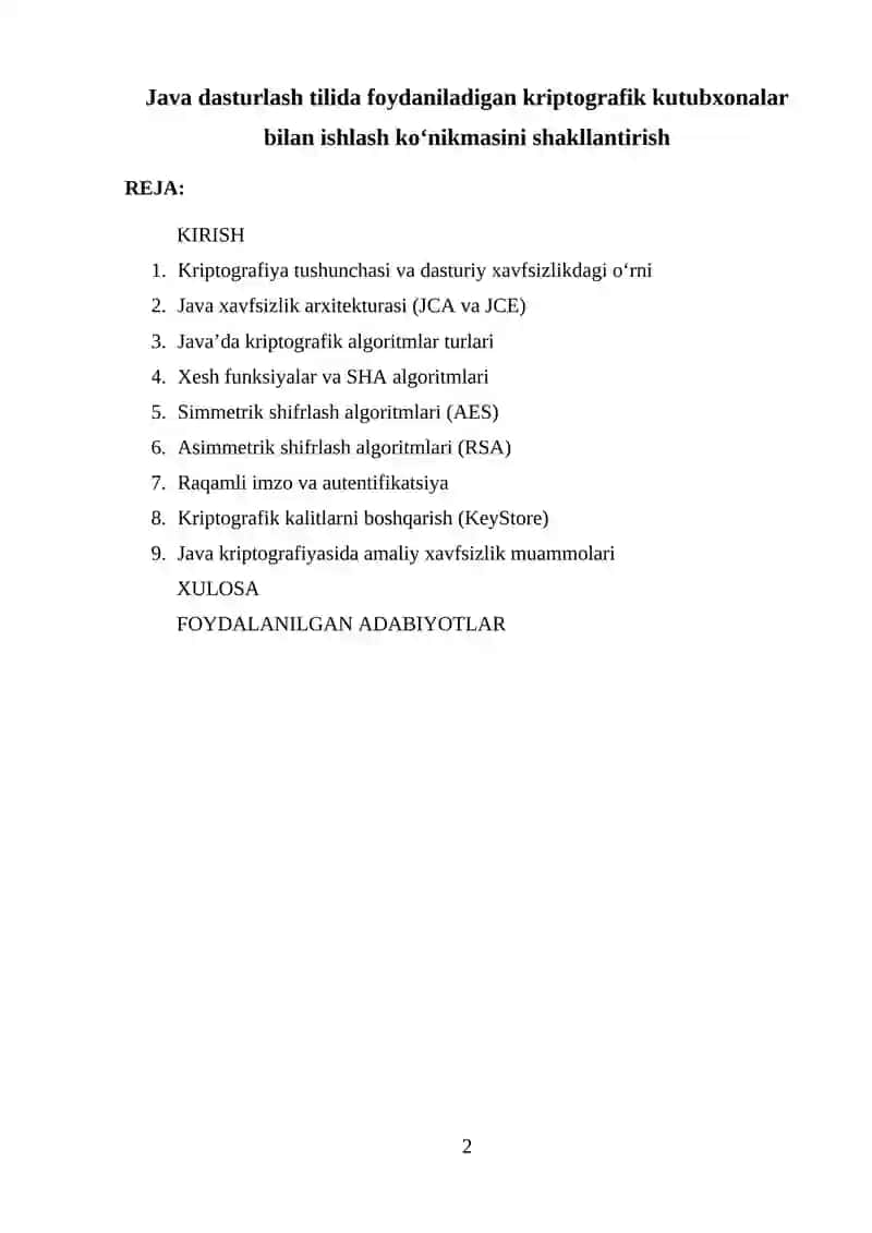 Java dasturlash tilida foydaniladigan kriptografik kutubxonalar bilan ishlash ko‘nikmasini shakllantirish 2
